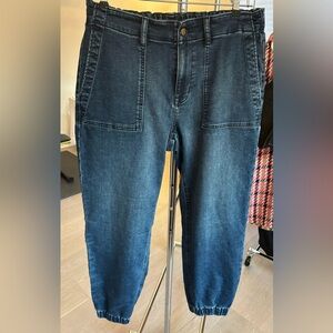 JCrew Dark Wash Jean Joggers. Size 31, Flat-Front Elastic-Back Denim. 26” Inseam